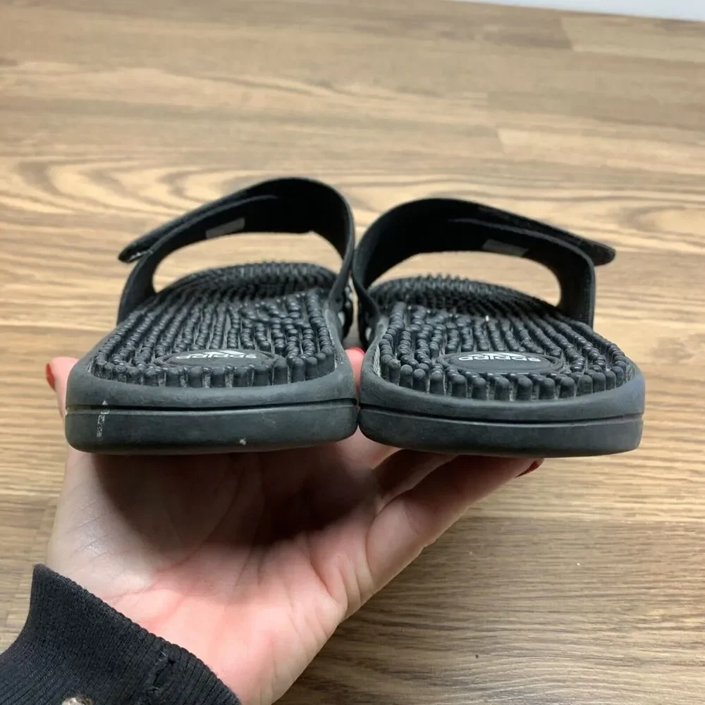 Adidas Youth Adissage Slides Boys Size 8 EU 42 Black White Massage Hook and Loop